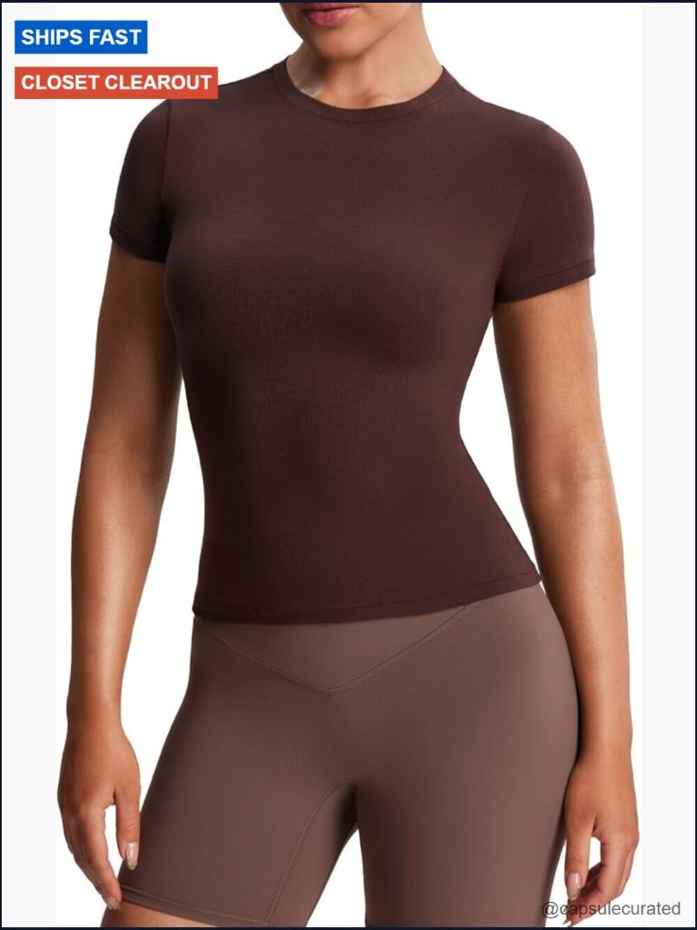 Women's Fitted Crew Neck Tee Short Sleeve High Stretch Cotton T-Shirt